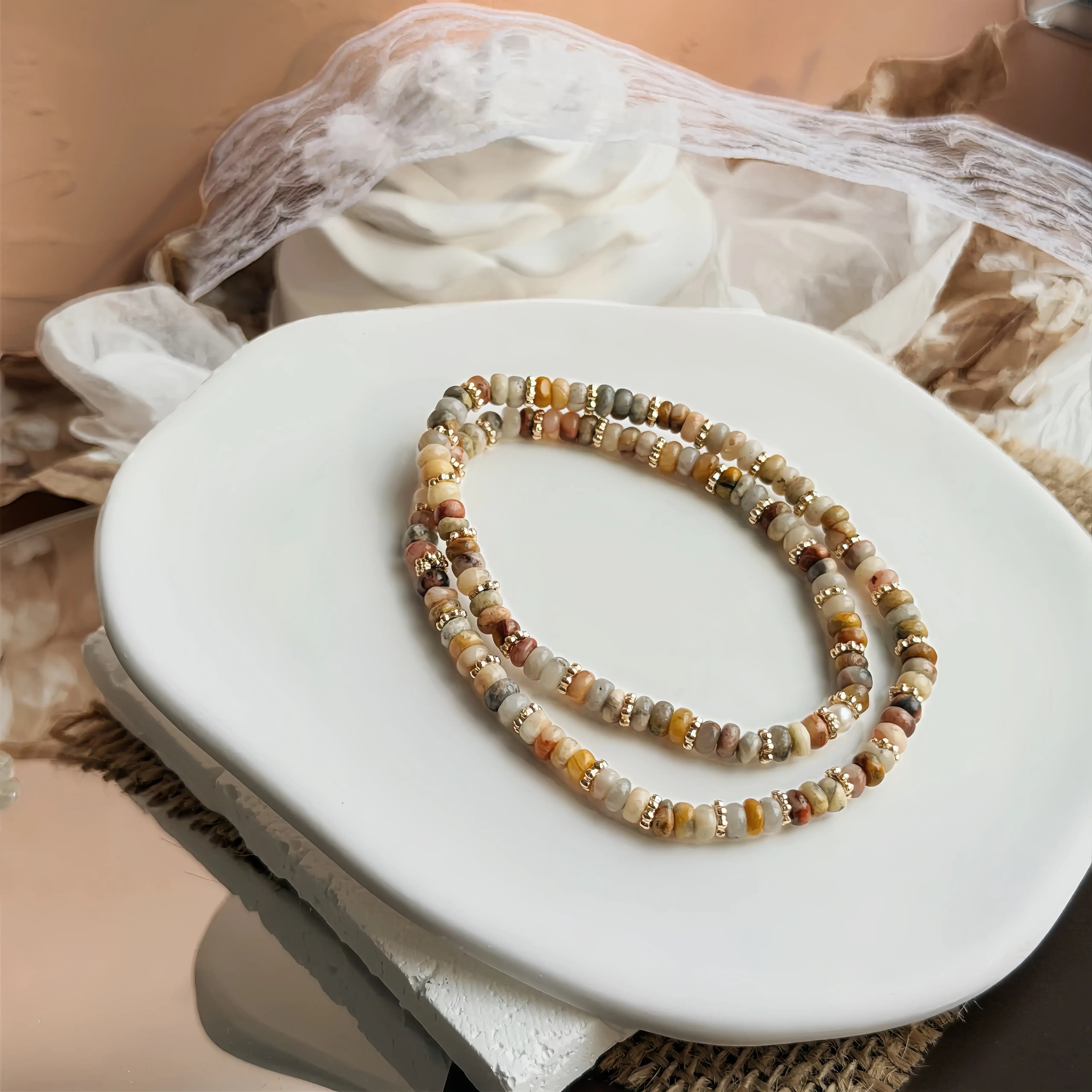 Tawny Agate Double Wrap Bracelet