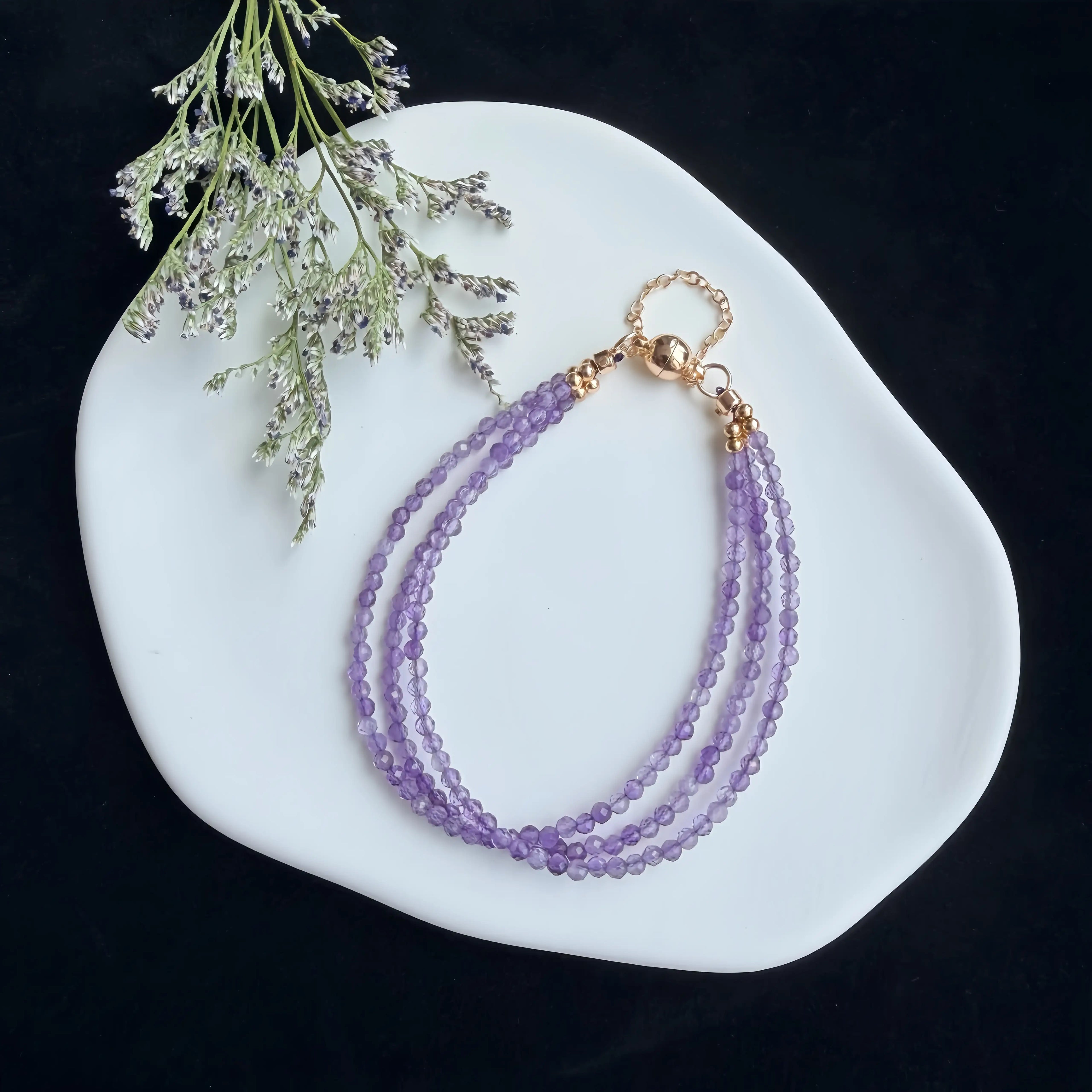 Lavender Amethyst Triple Wrap Bracelet