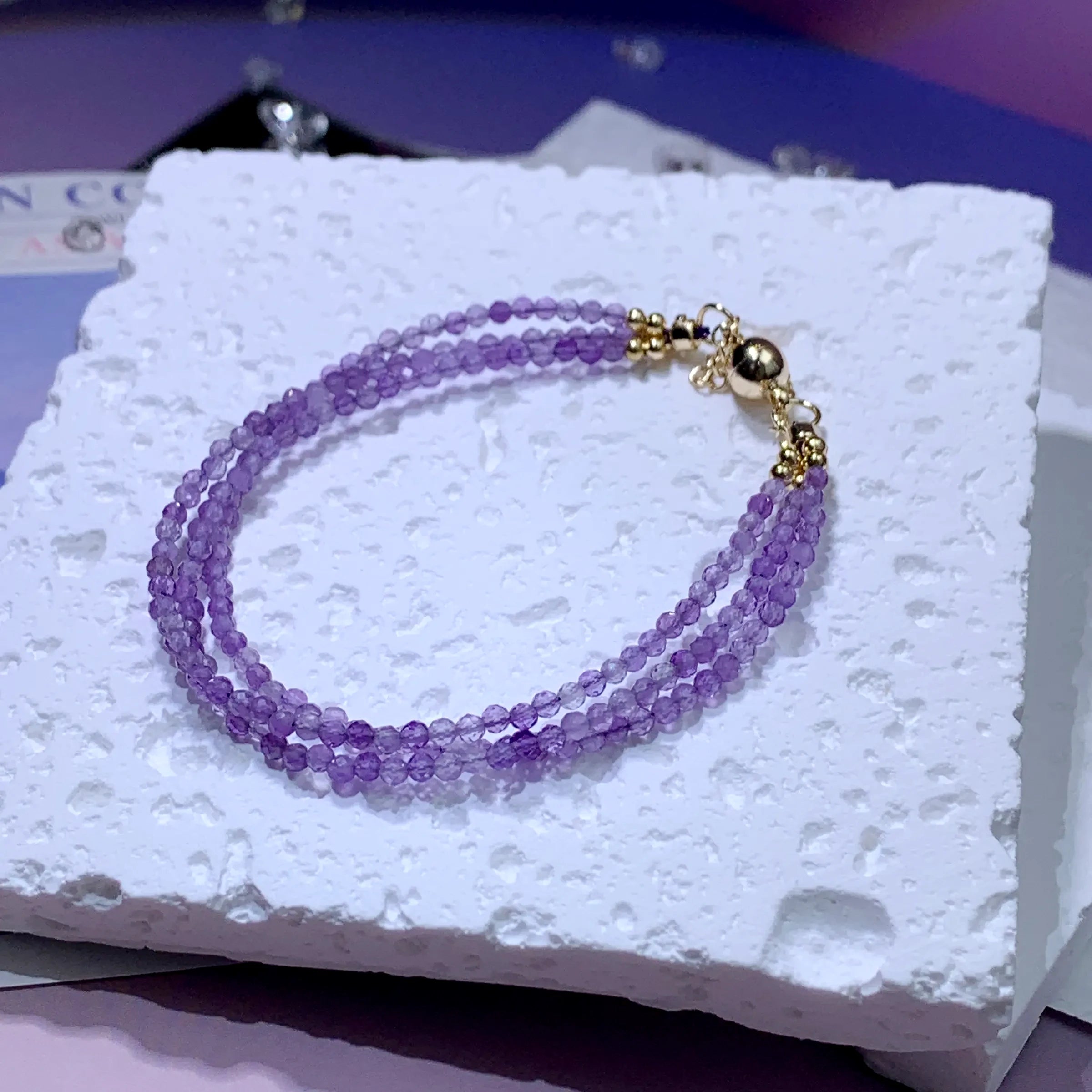 Lavender Amethyst Triple Wrap Bracelet