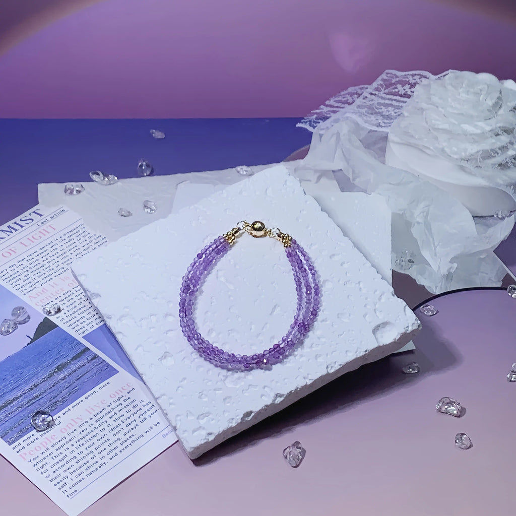 Lavender Amethyst Triple Wrap Bracelet