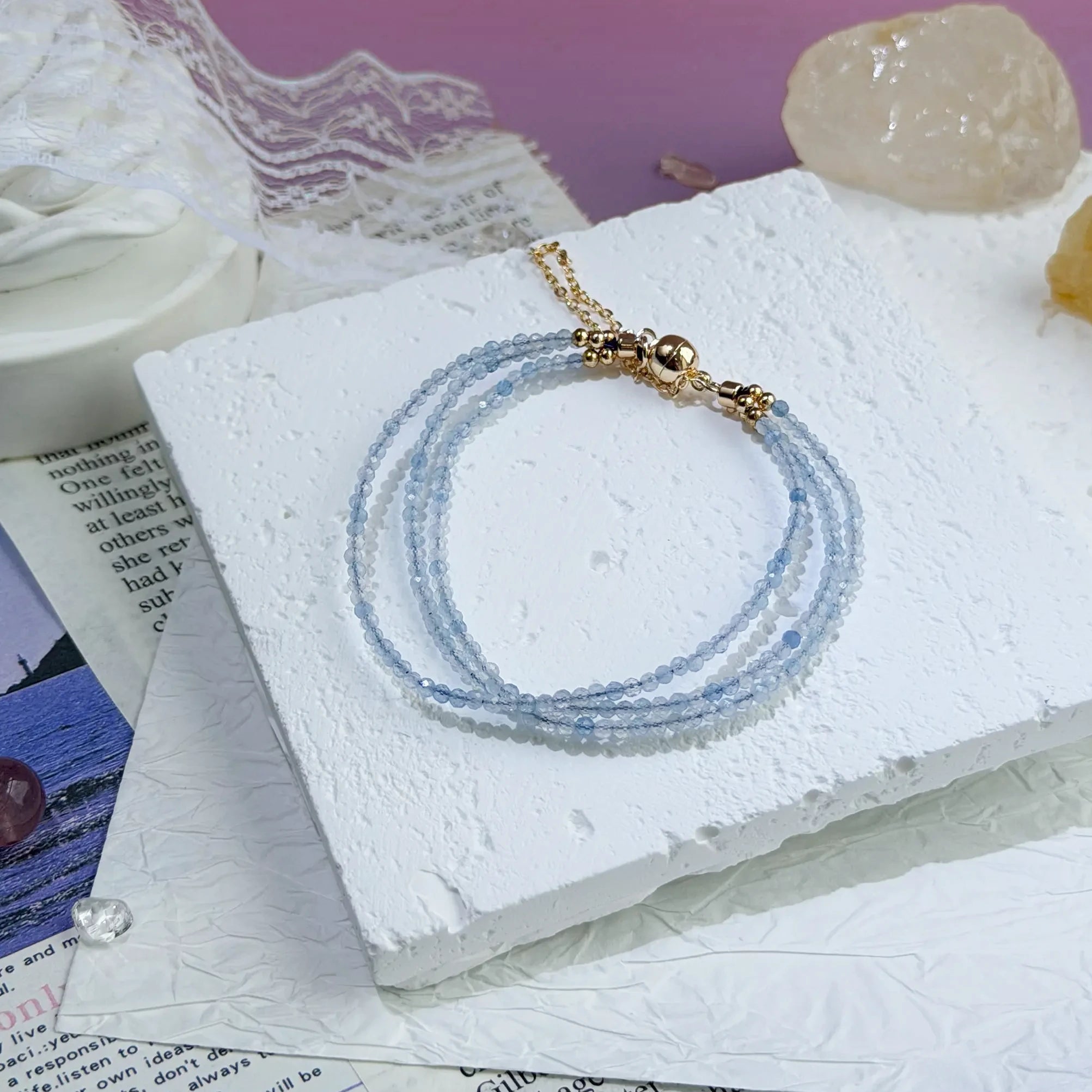 Glacier Aquamarine Triple Wrap Bracelet