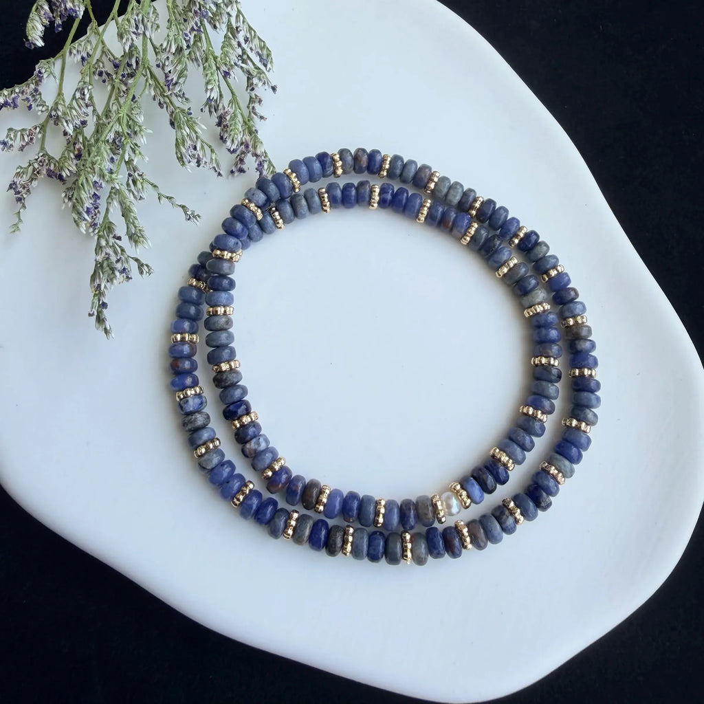 Blue-Vein Stone Double Wrap Bracelet