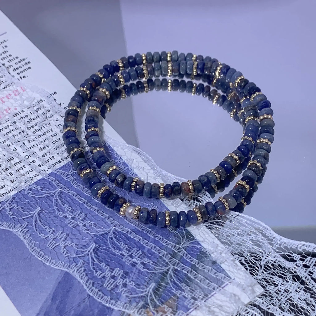 Blue-Vein Stone Double Wrap Bracelet
