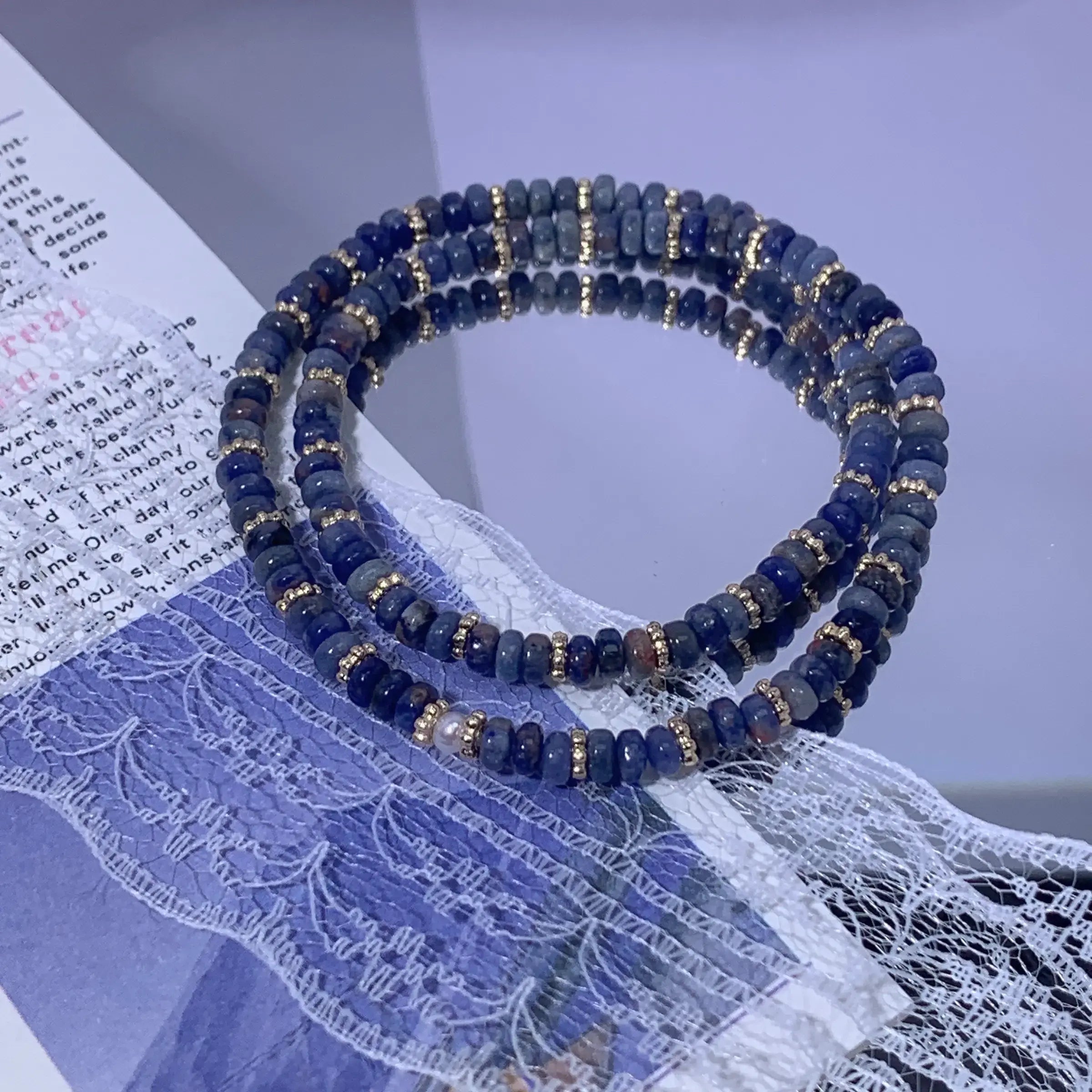 Blue-Vein Stone Double Wrap Bracelet