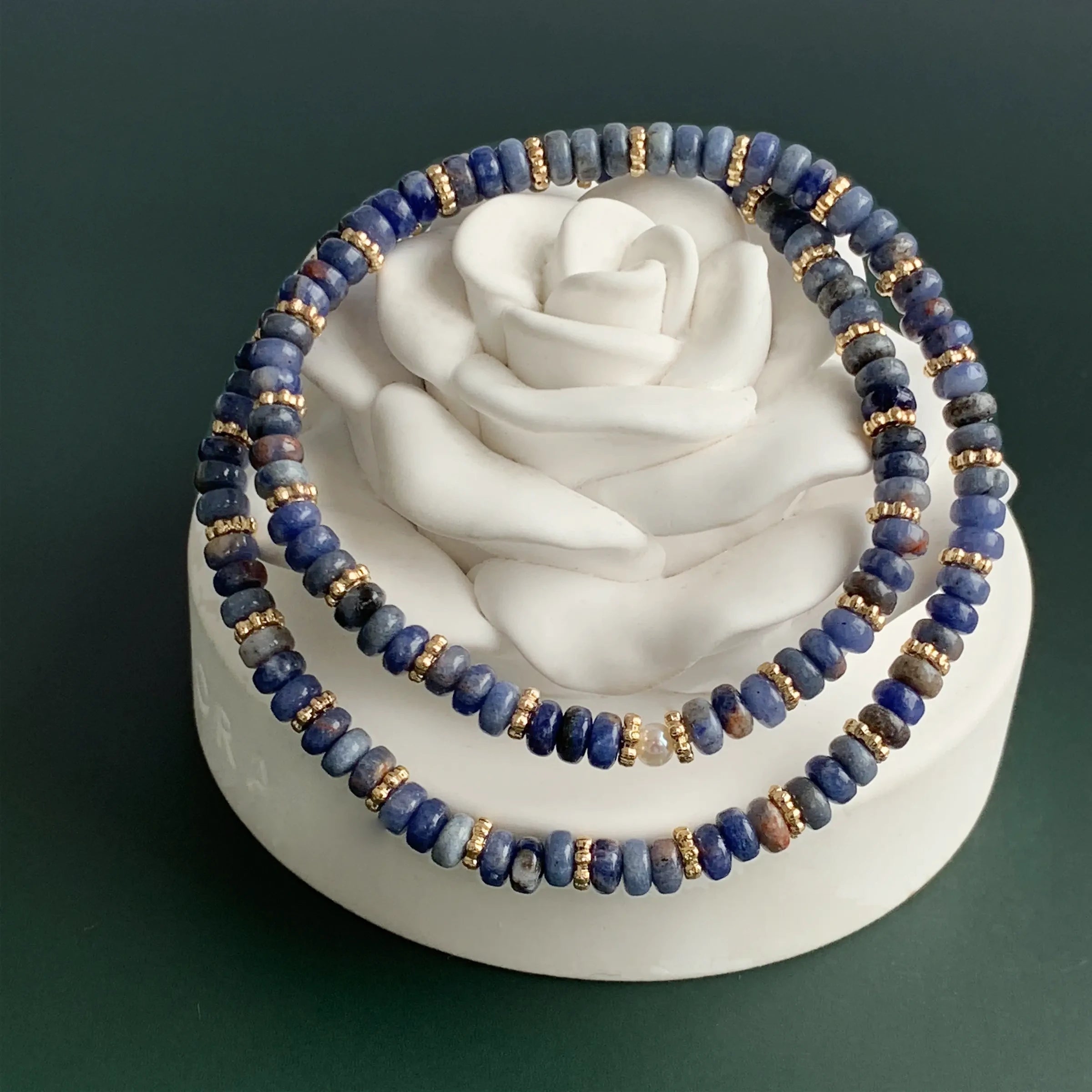 Blue-Vein Stone Double Wrap Bracelet