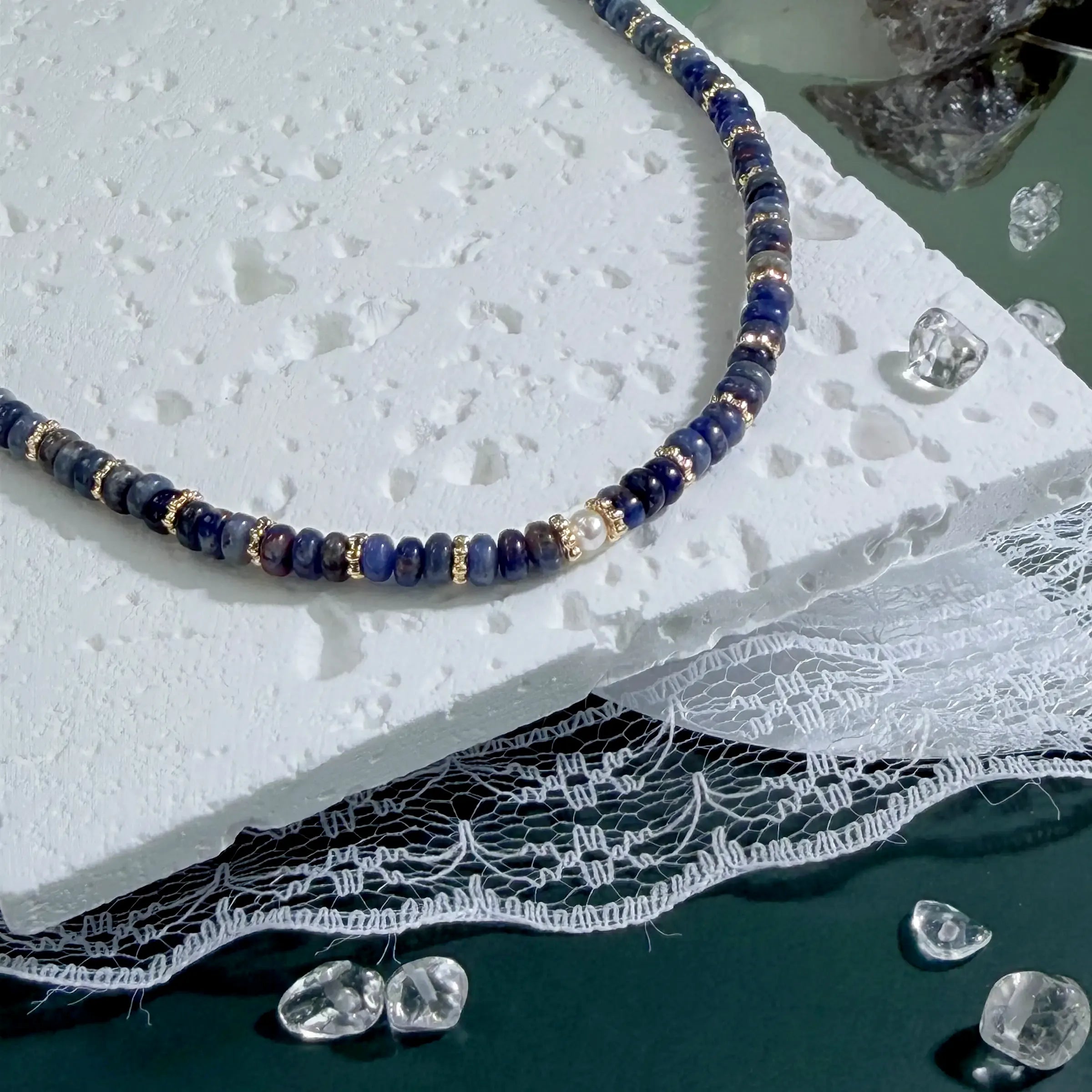 Blue-Vein Stone Double Wrap Bracelet