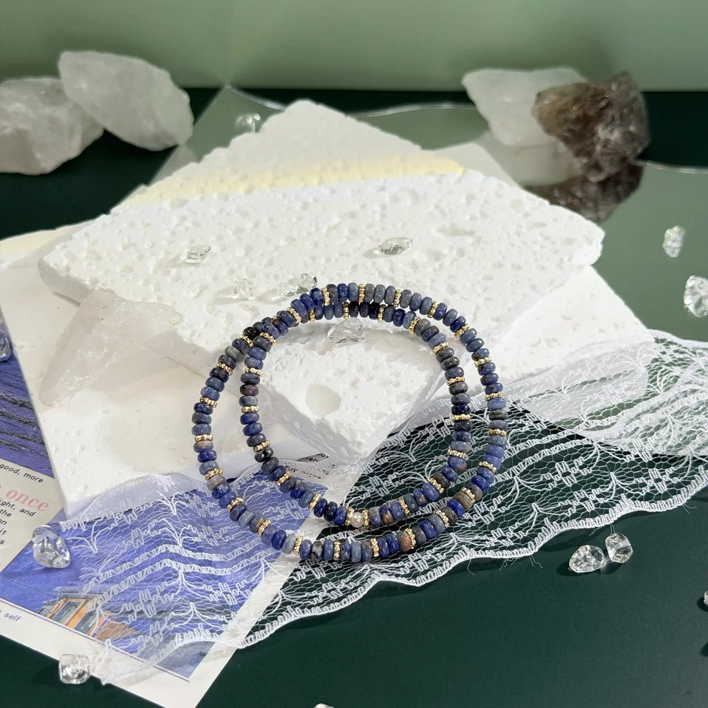 Blue-Vein Stone Double Wrap Bracelet