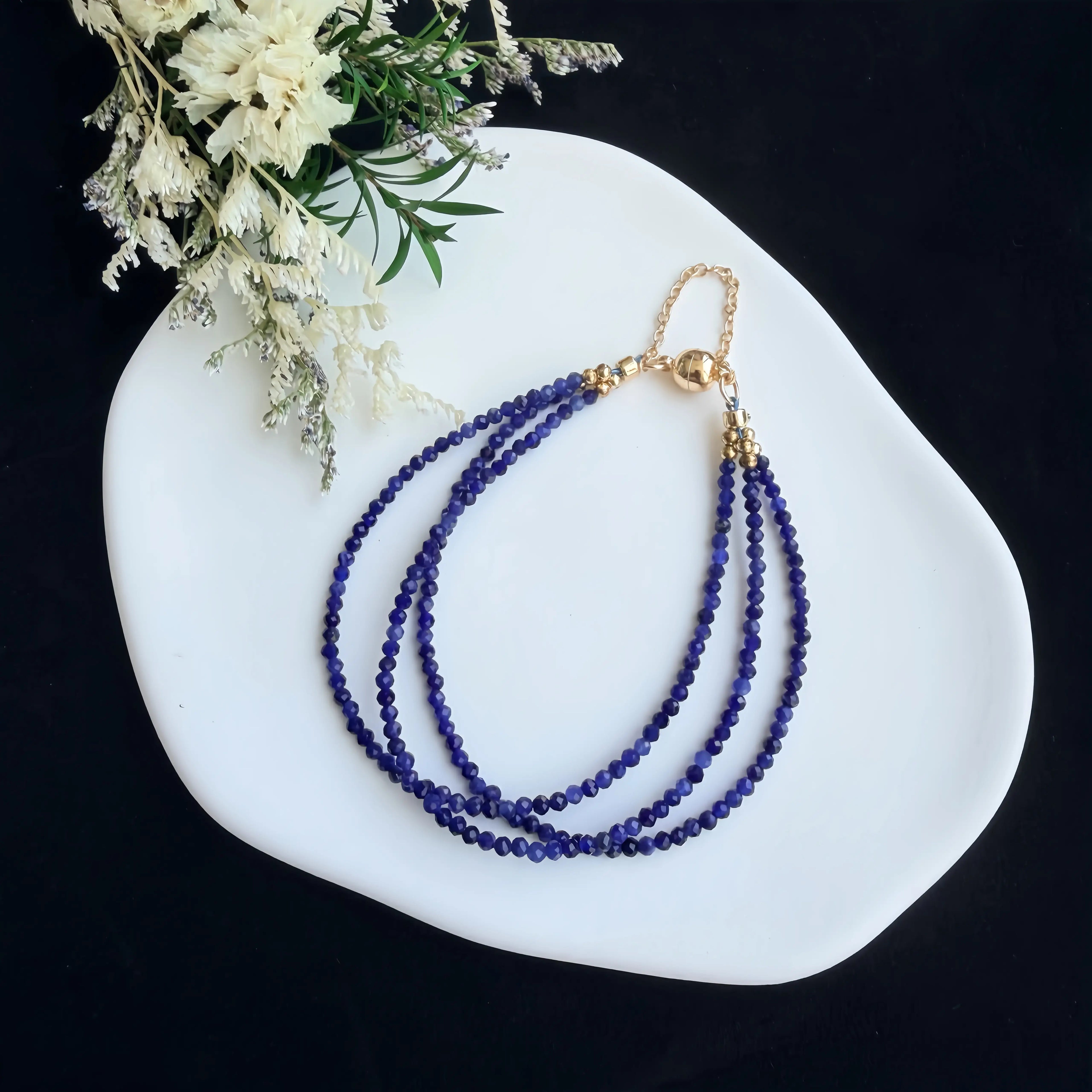 Shining Blue-vein Stone Triple Wrap Bracelet