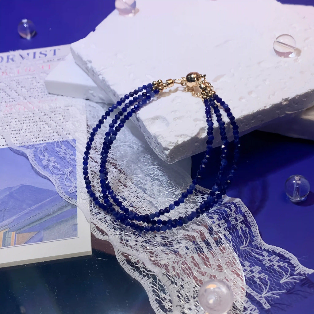 Shining Blue-vein Stone Triple Wrap Bracelet