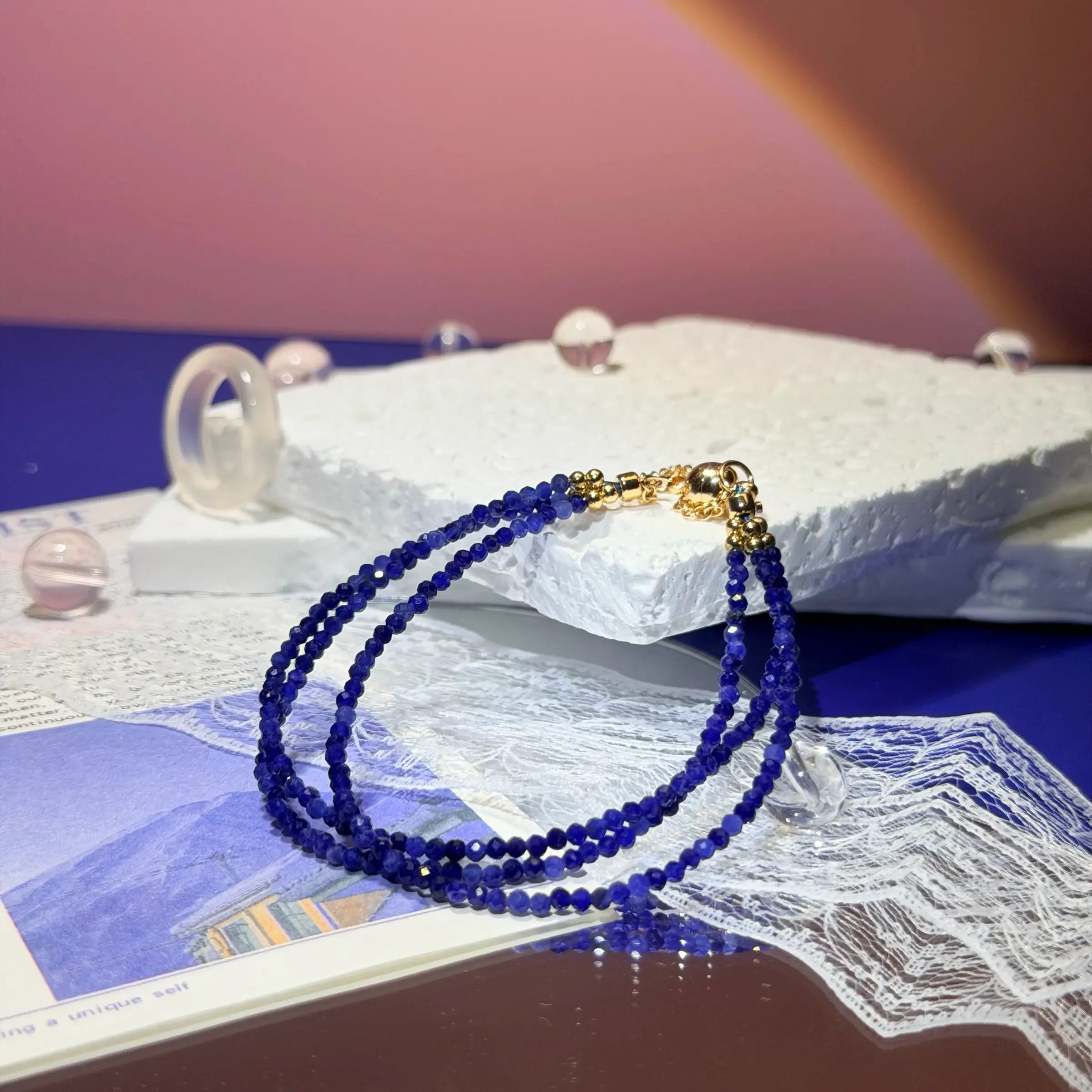 Shining Blue-vein Stone Triple Wrap Bracelet