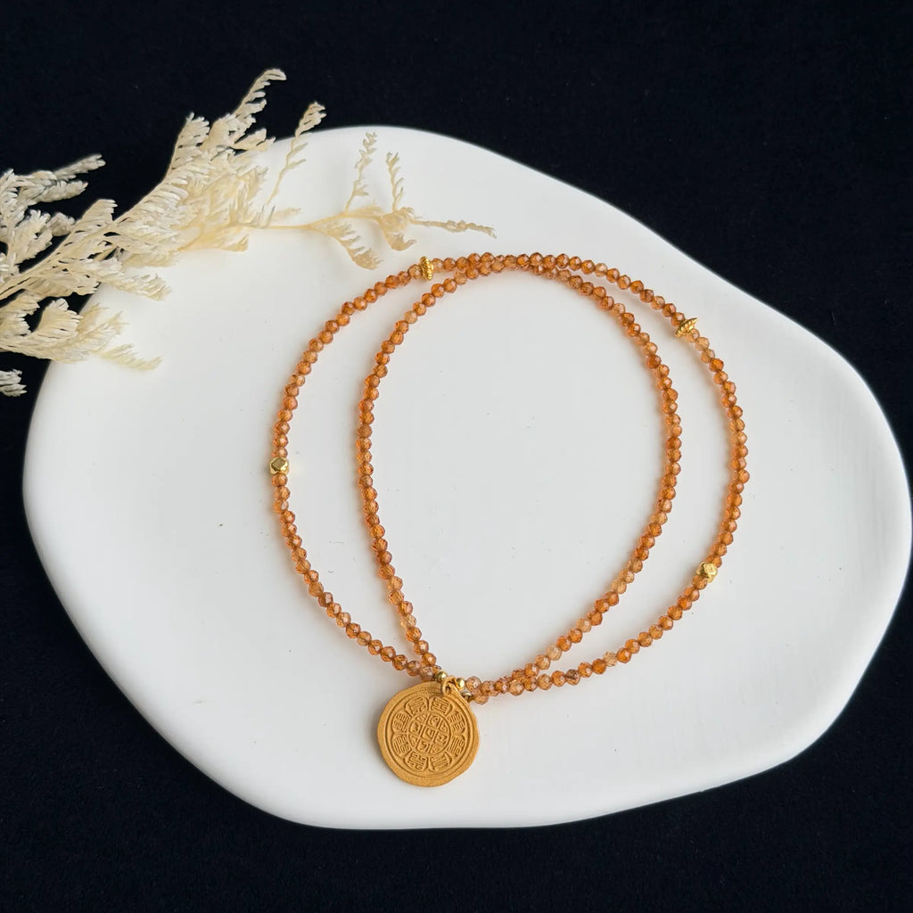 Orange Garnet Five Elements Necklace