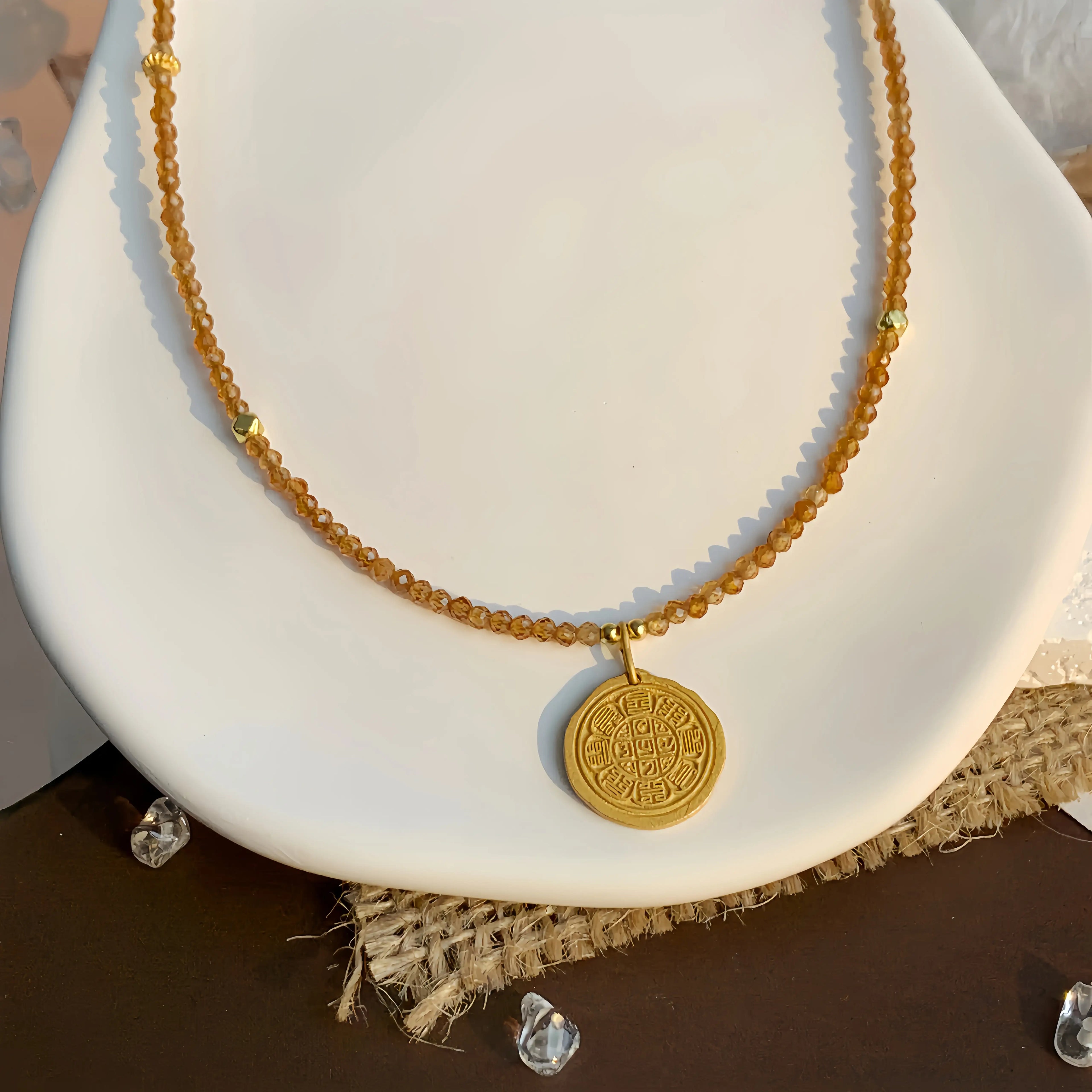 Orange Garnet Five Elements Necklace