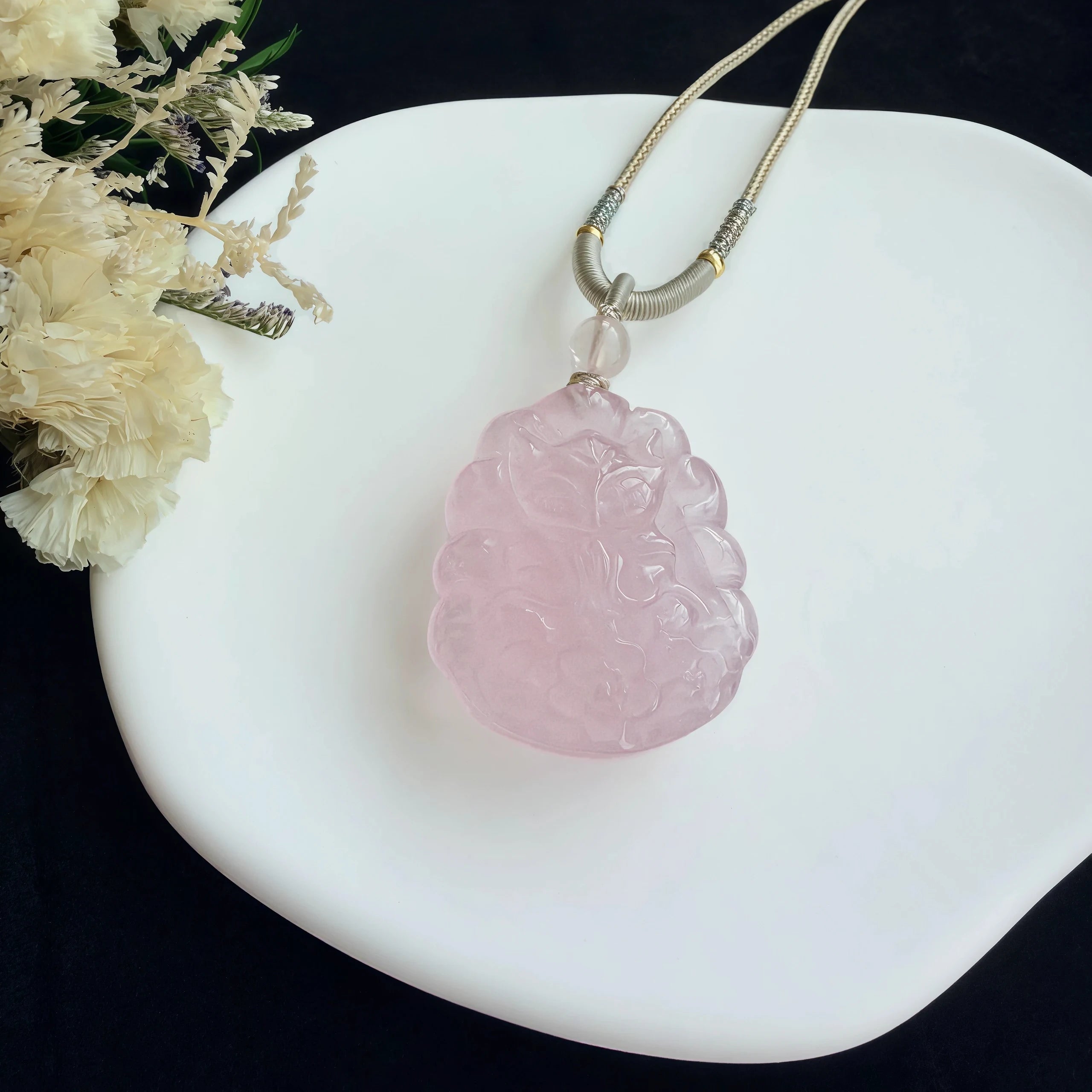 Rose Quartz Spirit Fox Necklace