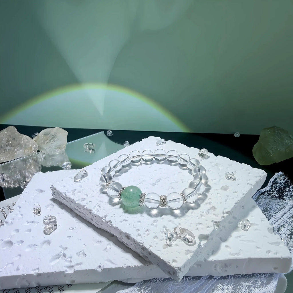 Green Strawberry Quartz & Clear Quartz Bracelet