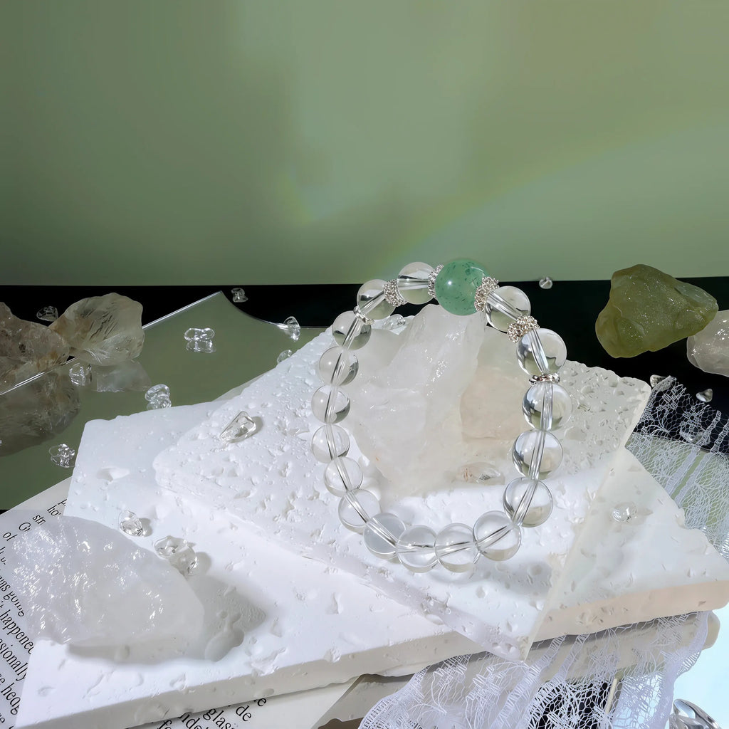 Green Strawberry Quartz & Clear Quartz Bracelet
