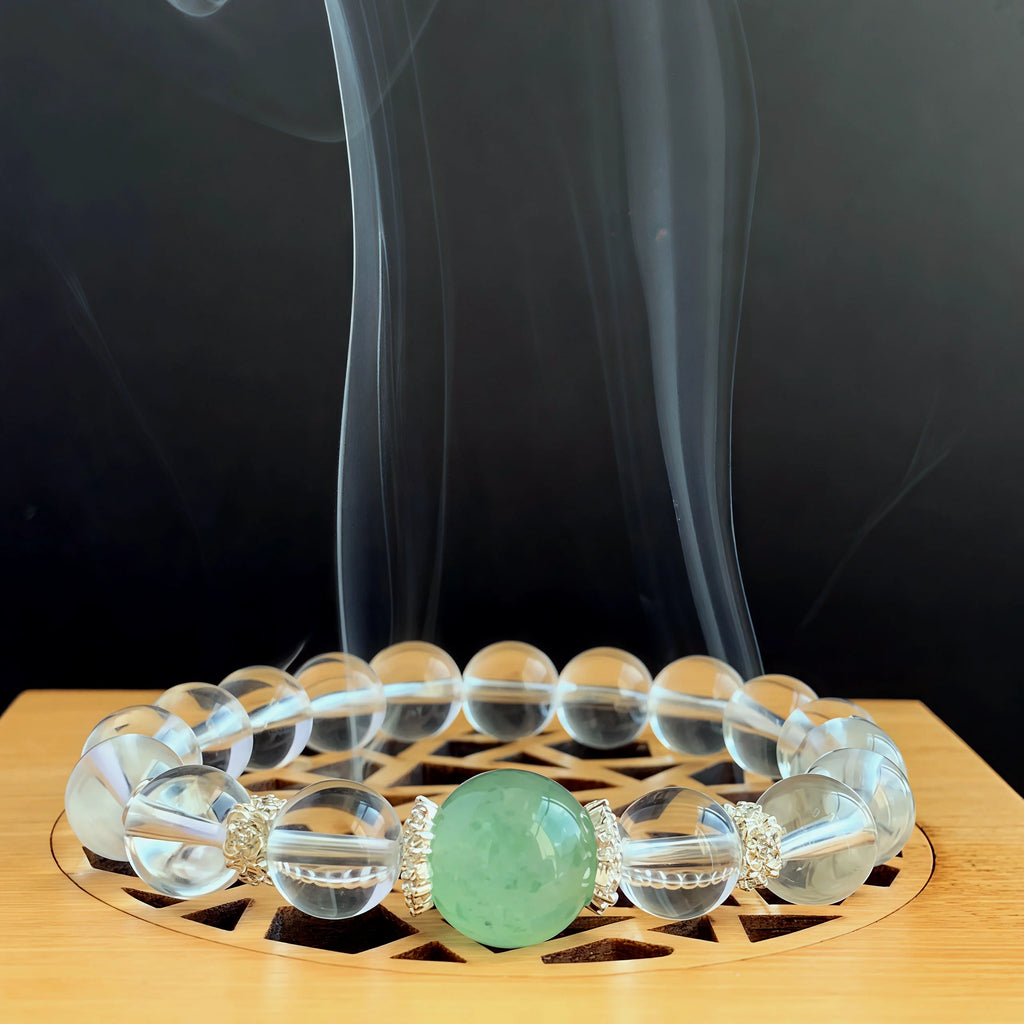 Green Strawberry Quartz & Clear Quartz Bracelet