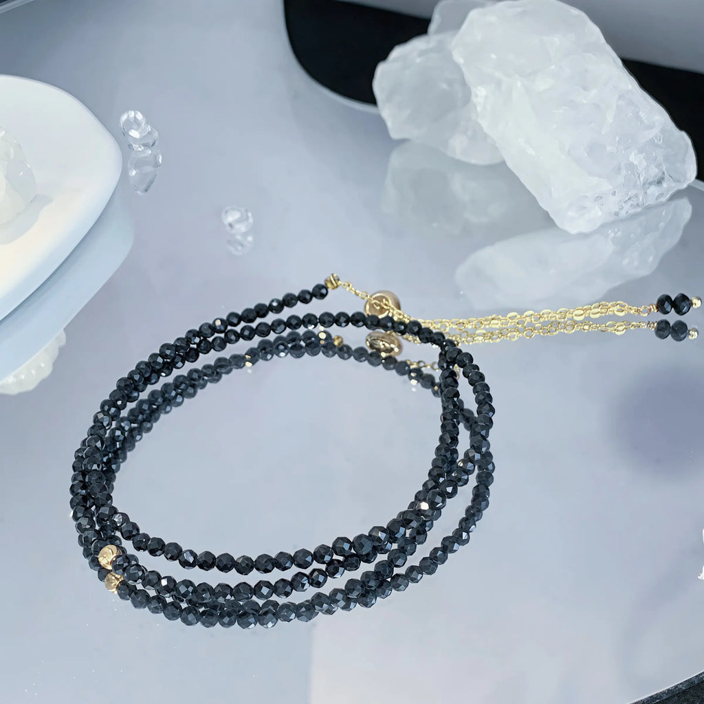 Midnight Black Tourmaline Double Wrap Bracelet