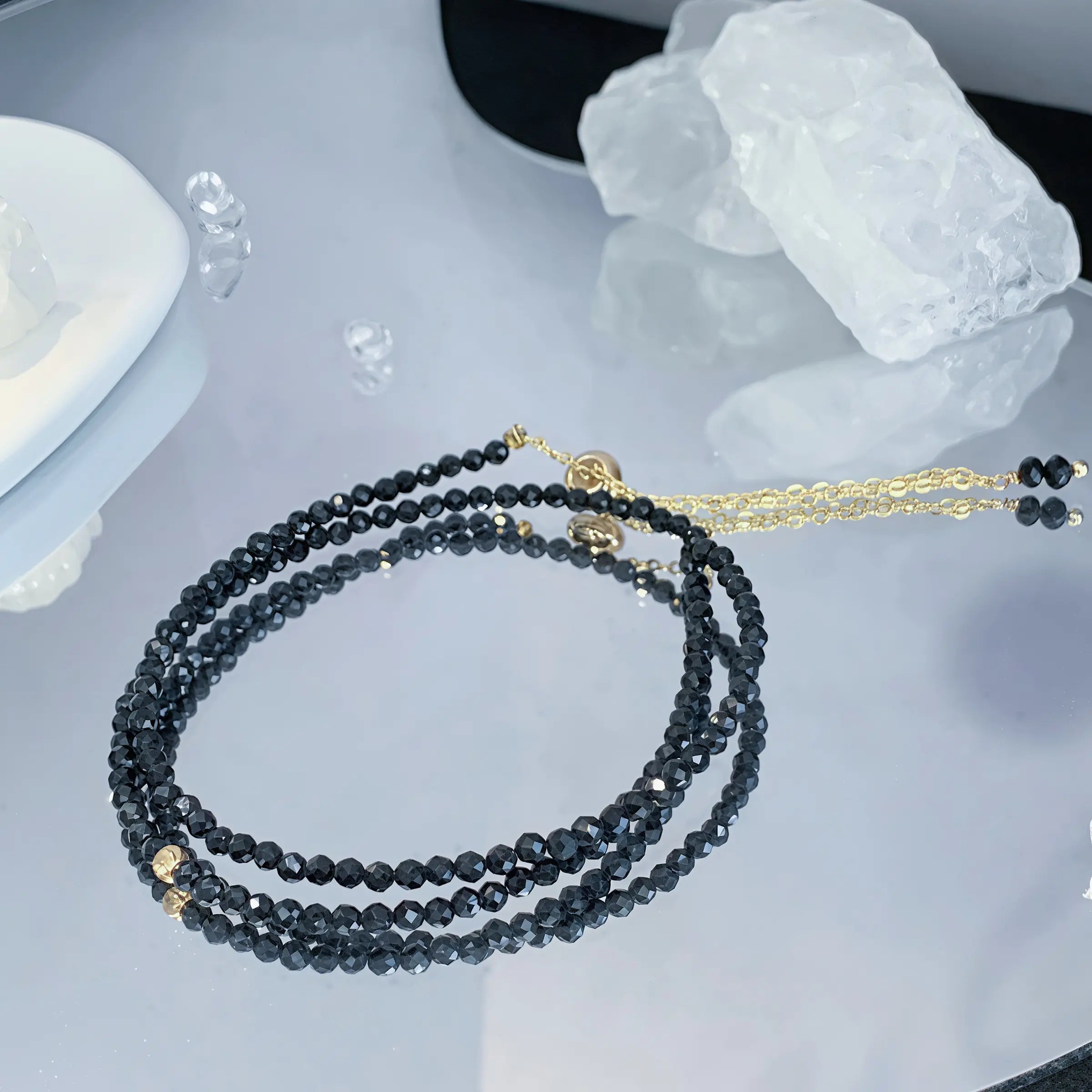 Midnight Black Tourmaline Double Wrap Bracelet